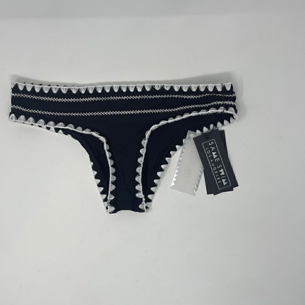 Same Swim Women's Black Embroidered Bikini Bottom Size Large